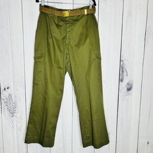 VTG Boy Scouts Pants Mens Sz 36x28 BSA Uniform Cargo with Belt Olive Green